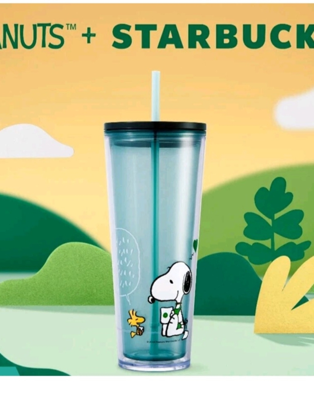 Starbucks Snoopy Green Acrylic Tumbler with Straw NEW IN BOX